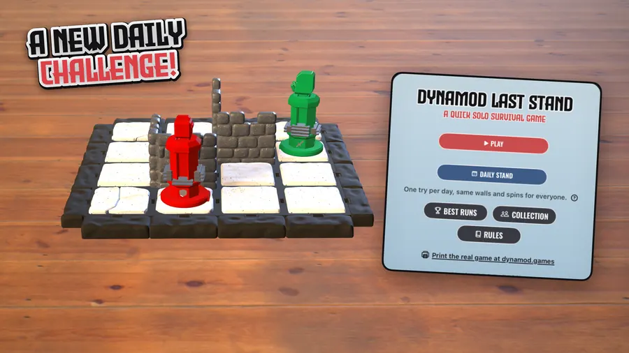 The daily challenge screen with play, best runs and collection