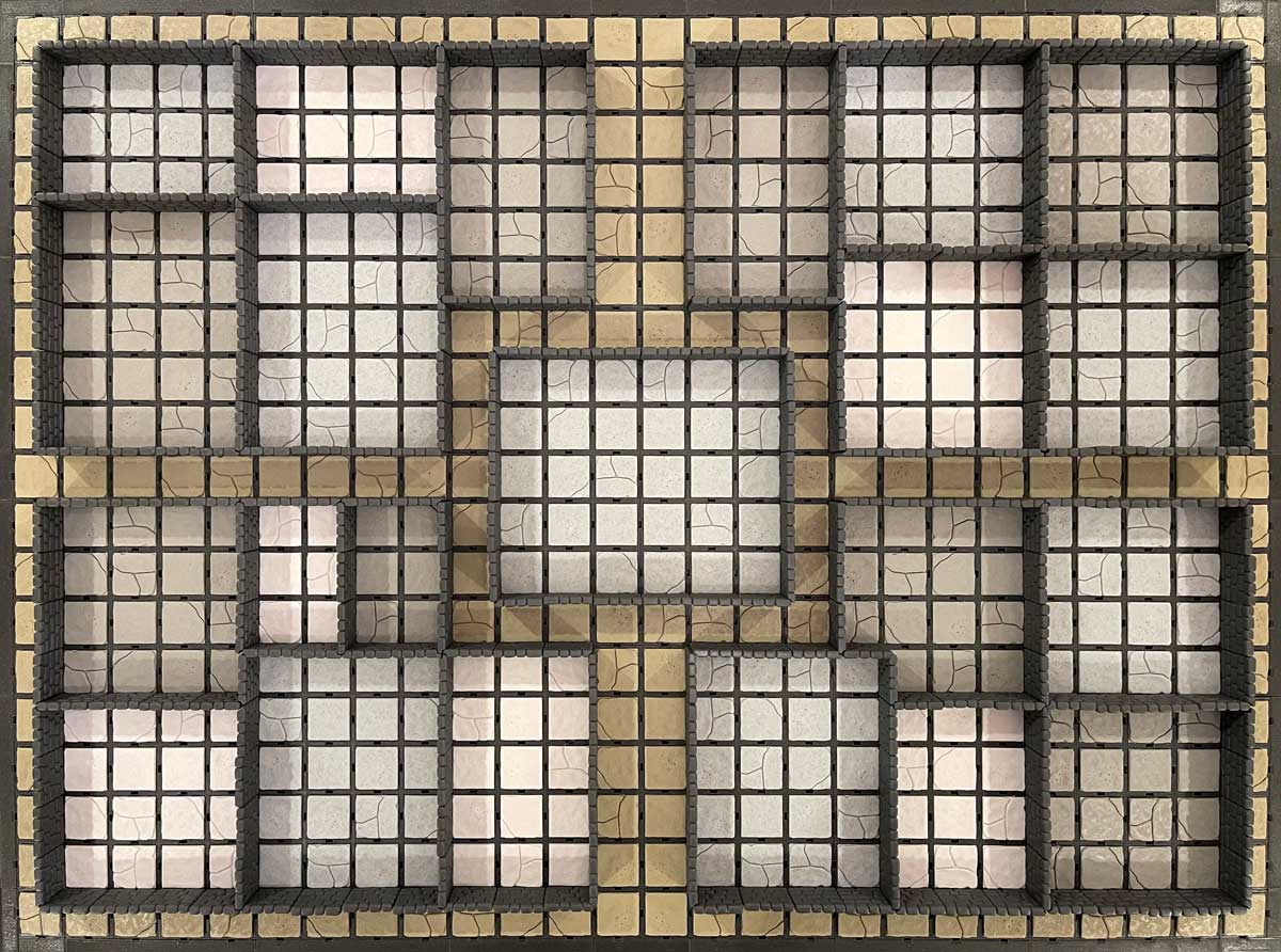 The complete HeroQuest board rebuilt from Dynamod tiles, seen from above