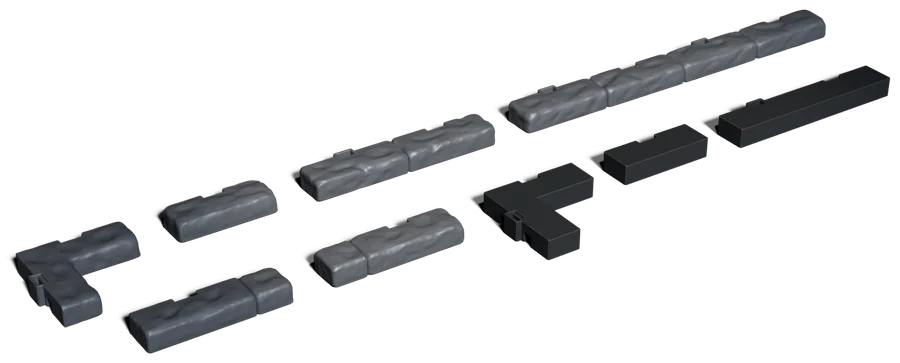 Corner, one, two and four cell edge pieces and the long ends, in stone and plain