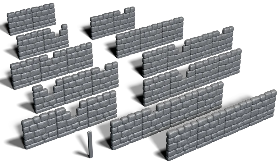 Stone walls two, three and four tiles long