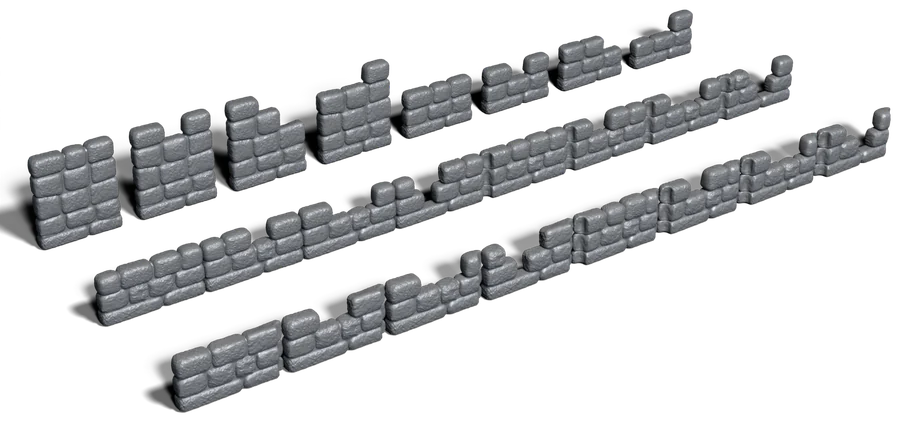 Rows of half height and narrow stone wall pieces