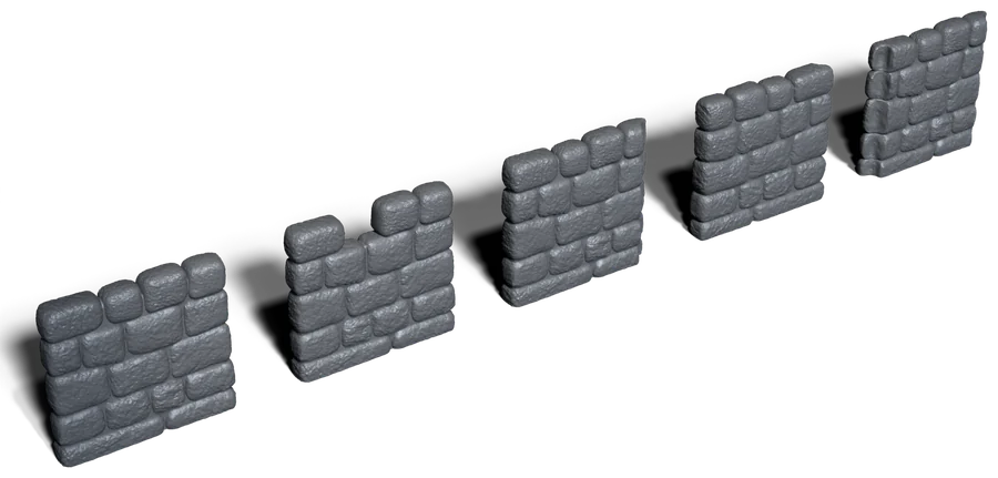 Five stone wall pieces that are secret doors