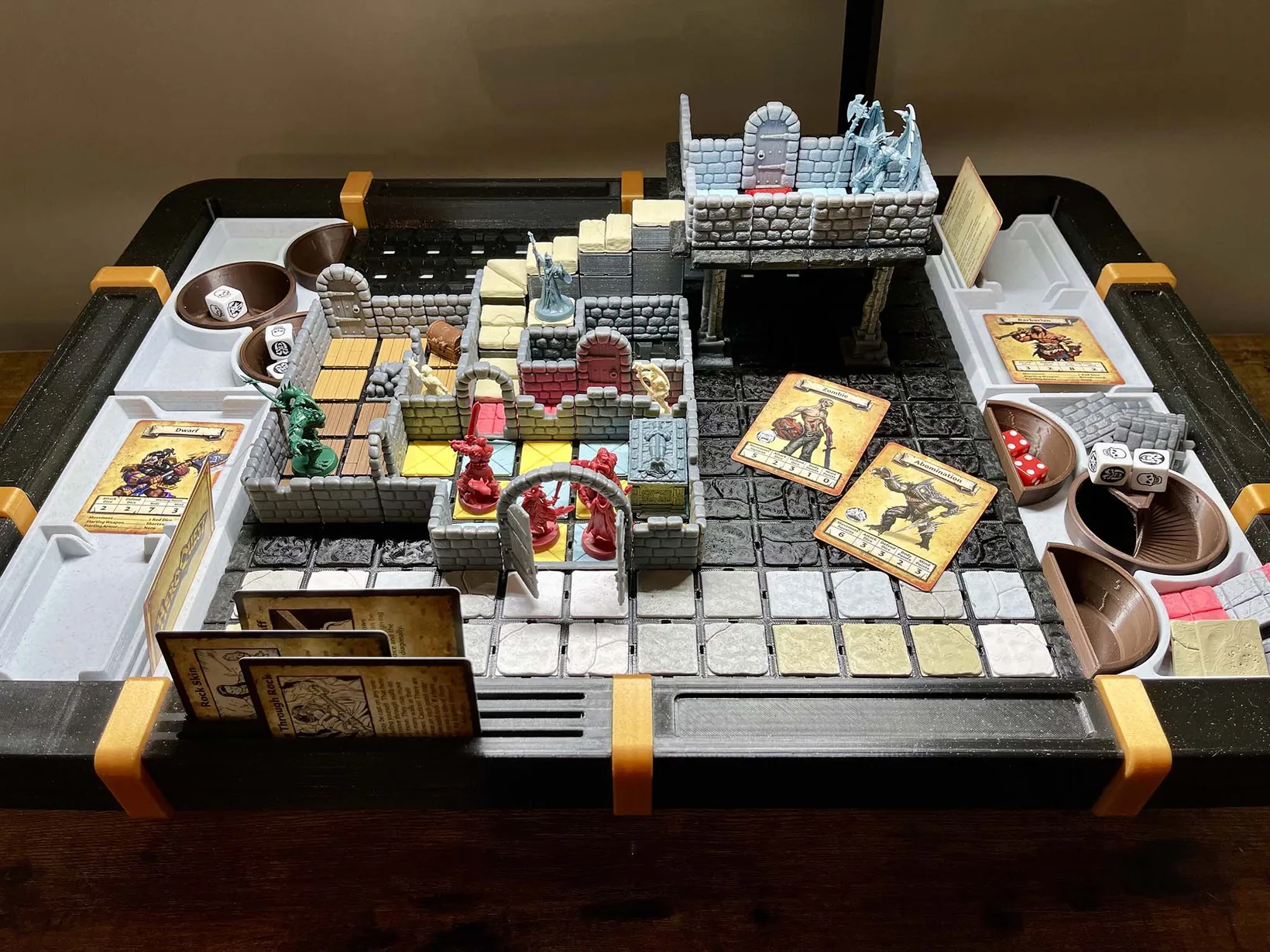 A Dynamod dungeon laid out on the 3D printed StageTop board game table